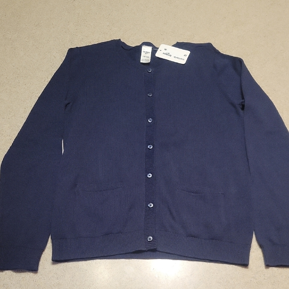 OshKosh B'gosh Blue Cardigan Sweater Classic Knit SIZE 14 NWT